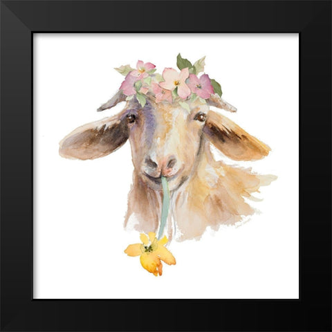 Flower Goat Black Modern Wood Framed Art Print by Loreth, Lanie
