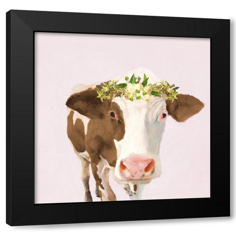 Floral Crown Cow Black Modern Wood Framed Art Print with Double Matting by Green, Jenny