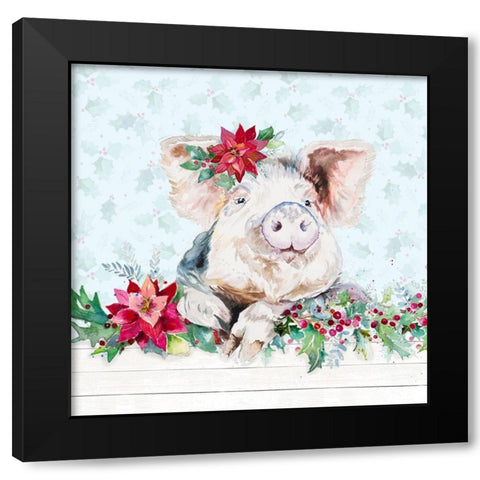 Holiday Little Piggy Black Modern Wood Framed Art Print by Pinto, Patricia