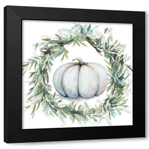 White Pumpkin With Garland I Black Modern Wood Framed Art Print with Double Matting by Pinto, Patricia
