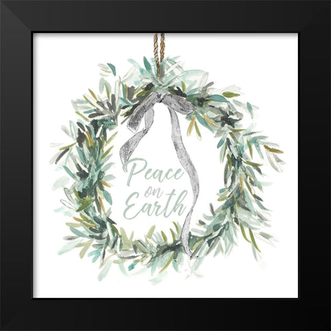 Peace on Earth Wreath Black Modern Wood Framed Art Print by Pinto, Patricia