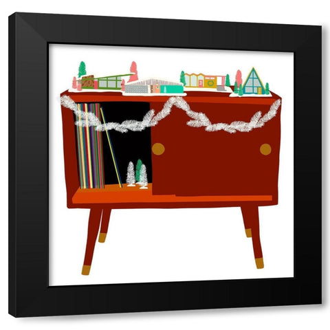 Mid Century Christmas Black Modern Wood Framed Art Print by Bucheli, Jen