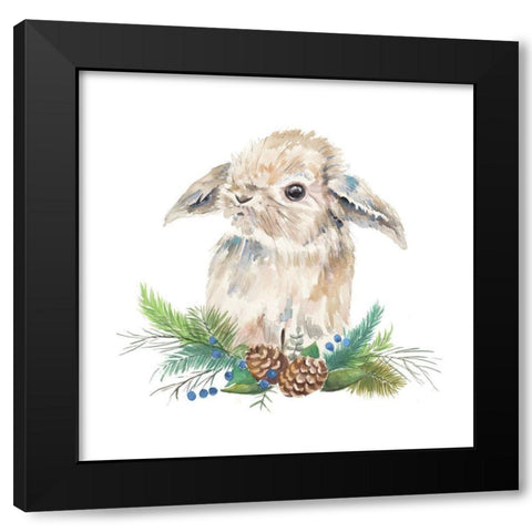 Floppy Eared Bunny on Greenery Black Modern Wood Framed Art Print with Double Matting by Pinto, Patricia