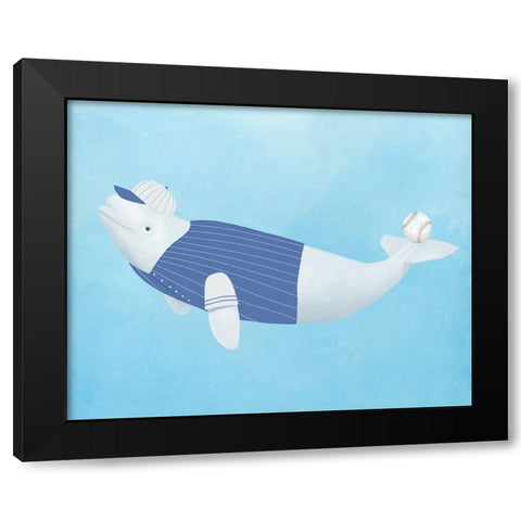 Baseball Whale Black Modern Wood Framed Art Print with Double Matting by Sheppard, Lucca