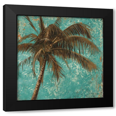 Palm on Turquoise I Black Modern Wood Framed Art Print by Pinto, Patricia