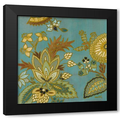 European Floral on Teal I Black Modern Wood Framed Art Print by Loreth, Lanie