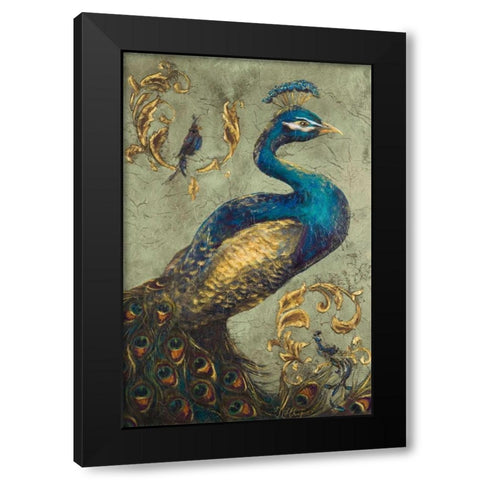Peacock on Sage I Black Modern Wood Framed Art Print with Double Matting by Hakimipour, Tiffany