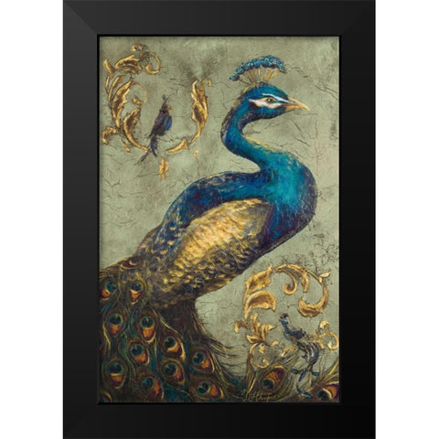 Peacock on Sage I Black Modern Wood Framed Art Print by Hakimipour, Tiffany
