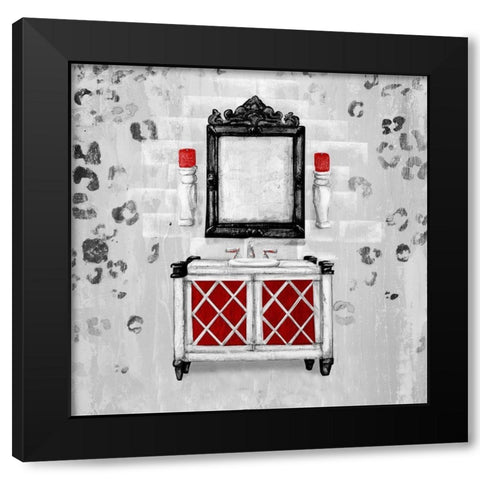 Red Antique Mirrored Bath Square I Black Modern Wood Framed Art Print with Double Matting by Hakimipour, Tiffany