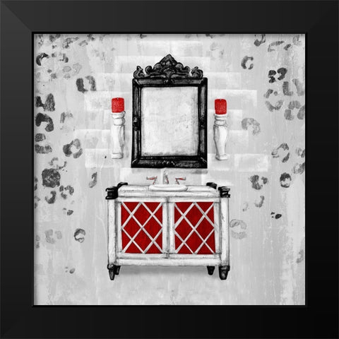 Red Antique Mirrored Bath Square I Black Modern Wood Framed Art Print by Hakimipour, Tiffany
