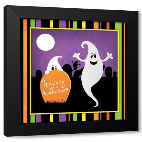 Halloween Ghost Black Modern Wood Framed Art Print with Double Matting by Josefina