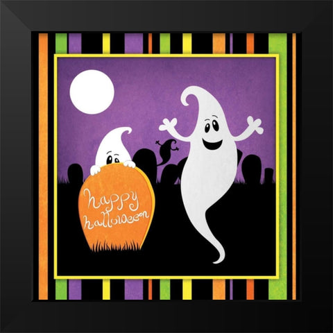 Halloween Ghost Black Modern Wood Framed Art Print by Josefina