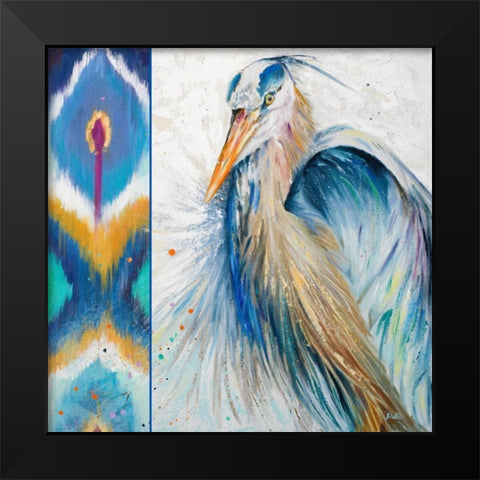 Blue Heron Ikat II Black Modern Wood Framed Art Print by Pinto, Patricia