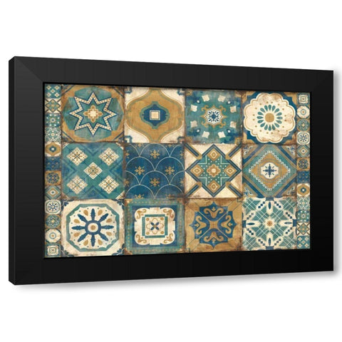 Moroccan Tiles Blue Black Modern Wood Framed Art Print by Hilsaca, Cleonique