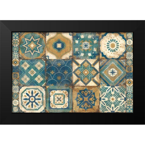 Moroccan Tiles Blue Black Modern Wood Framed Art Print by Hilsaca, Cleonique
