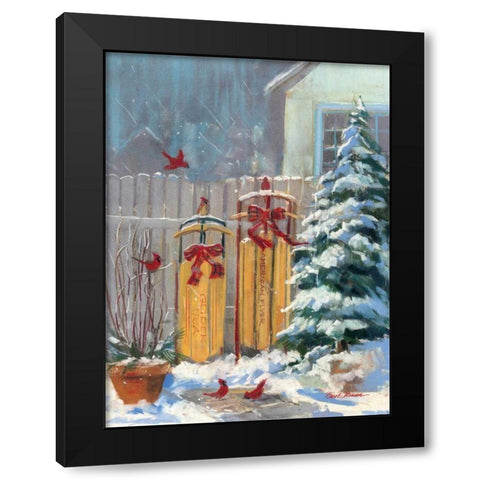 December Sleds Black Modern Wood Framed Art Print with Double Matting by Rowan, Carol