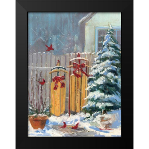 December Sleds Black Modern Wood Framed Art Print by Rowan, Carol