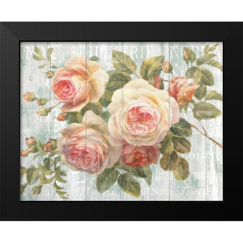 Vintage Roses on Driftwood Black Modern Wood Framed Art Print by Nai, Danhui