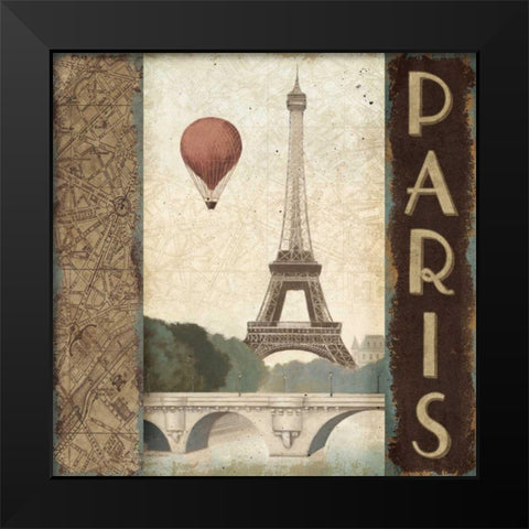 City Skyline Paris Vintage Square Black Modern Wood Framed Art Print by Fabiano, Marco