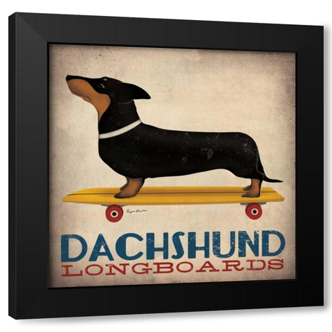 Dachshund Longboards Black Modern Wood Framed Art Print by Fowler, Ryan