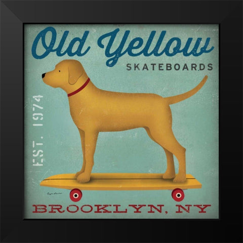 Golden Dog on Skateboard Black Modern Wood Framed Art Print by Fowler, Ryan