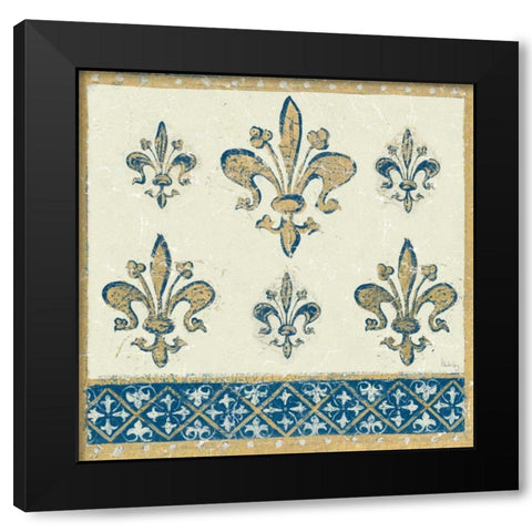 Regal Fleur de Lis Indigo and Cream Black Modern Wood Framed Art Print by Meloushka Designs