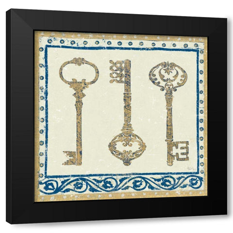 Regal Keys Indigo and Cream Black Modern Wood Framed Art Print with Double Matting by Meloushka Designs