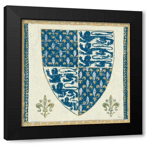 Regal Shield Indigo and Cream Black Modern Wood Framed Art Print with Double Matting by Meloushka Designs