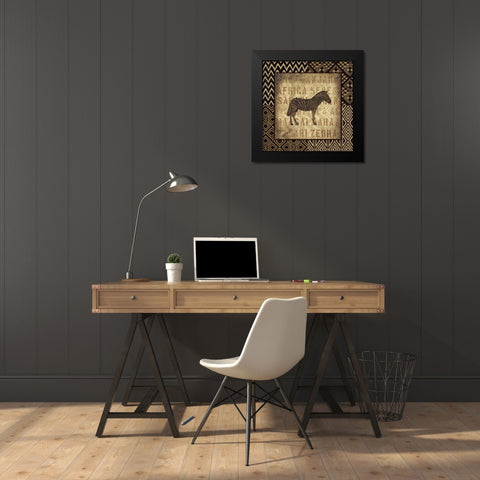 African Wild Zebra Border Black Modern Wood Framed Art Print by Wild Apple Portfolio