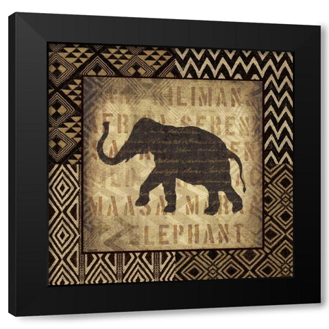 African Wild Elephant Border Black Modern Wood Framed Art Print with Double Matting by Wild Apple Portfolio