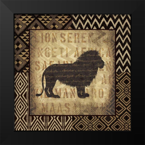 African Wild Lion Border Black Modern Wood Framed Art Print by Wild Apple Portfolio