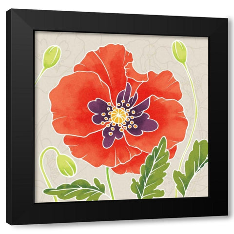 Sunshine Poppies I Black Modern Wood Framed Art Print with Double Matting by DeNeige, Elyse