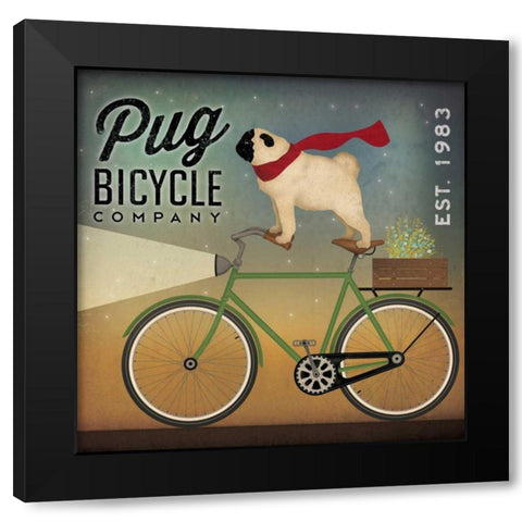 Pug on a Bike Black Modern Wood Framed Art Print by Fowler, Ryan