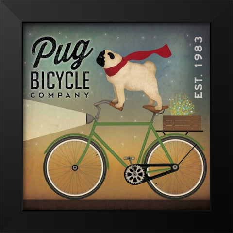 Pug on a Bike Black Modern Wood Framed Art Print by Fowler, Ryan