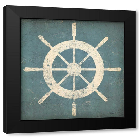 Nautical Shipwheel Blue Black Modern Wood Framed Art Print with Double Matting by Fowler, Ryan