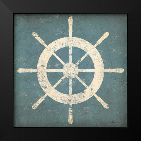 Nautical Shipwheel Blue Black Modern Wood Framed Art Print by Fowler, Ryan