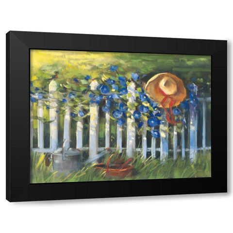 Morning Glories on the Fence Black Modern Wood Framed Art Print with Double Matting by Rowan, Carol