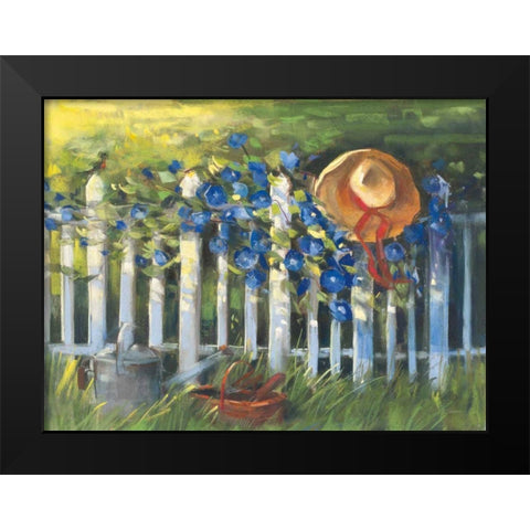 Morning Glories on the Fence Black Modern Wood Framed Art Print by Rowan, Carol