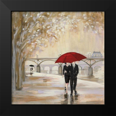 Romantic Paris III Red Umbrella Black Modern Wood Framed Art Print by Purinton, Julia