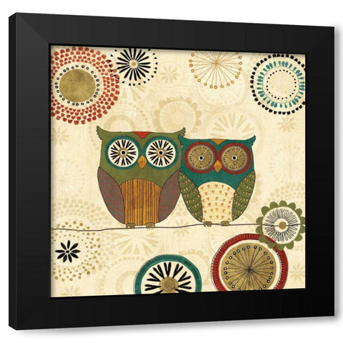 Spice Road Owls II Black Modern Wood Framed Art Print with Double Matting by Charron, Veronique