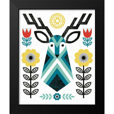 Folk Lodge Deer II V2 Teal Black Modern Wood Framed Art Print by Mullan, Michael