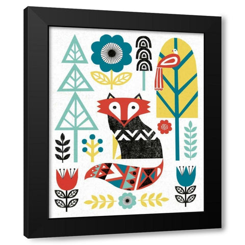 Folk Lodge Fox V2 Teal Black Modern Wood Framed Art Print by Mullan, Michael
