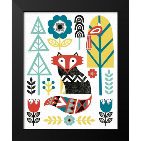 Folk Lodge Fox V2 Teal Black Modern Wood Framed Art Print by Mullan, Michael