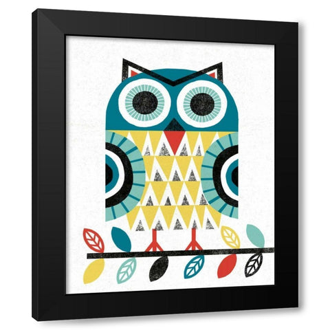 Folk Lodge Owl V2 Teal Black Modern Wood Framed Art Print by Mullan, Michael
