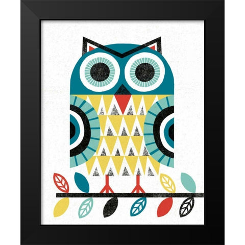 Folk Lodge Owl V2 Teal Black Modern Wood Framed Art Print by Mullan, Michael