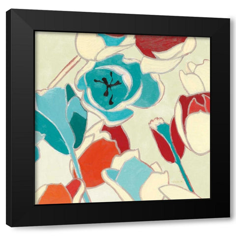 Cloisonne Tulipe I Turquoise Vignette Black Modern Wood Framed Art Print with Double Matting by Novak, Shirley