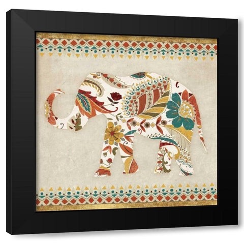 Boho Elephant II Black Modern Wood Framed Art Print by Wild Apple Portfolio