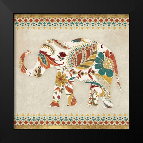 Boho Elephant II Black Modern Wood Framed Art Print by Wild Apple Portfolio