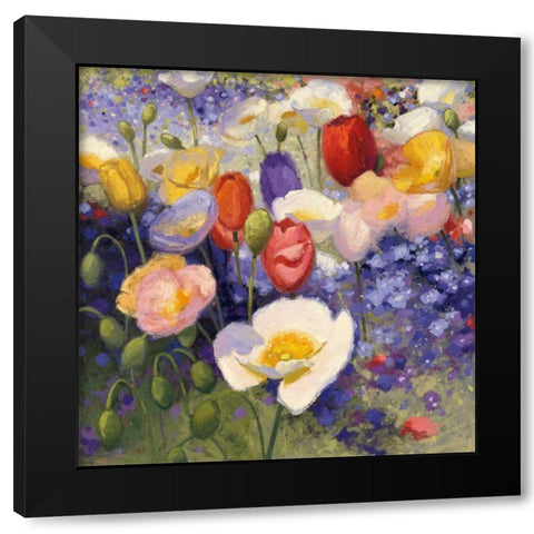 Tulips and Poppy Party Black Modern Wood Framed Art Print by Novak, Shirley
