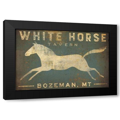 White Horse Running Black Modern Wood Framed Art Print with Double Matting by Fowler, Ryan